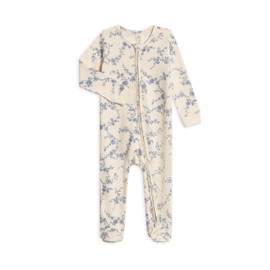 Colored Organics Baby Zip-Up Footed Sleeper with 2-Way Zipper - Newborn Organic Cotton Pajamas - Serena Floral/Rain 6-12M