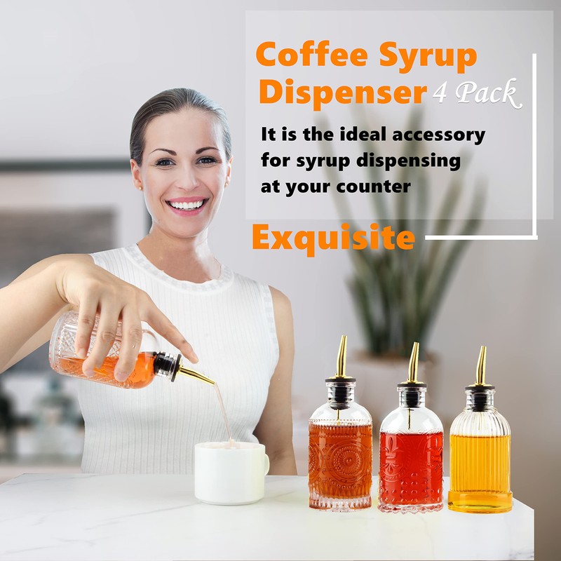 Shining Craft Syrup Dispenser Bottles Set, 4 Pack 7 OZ
