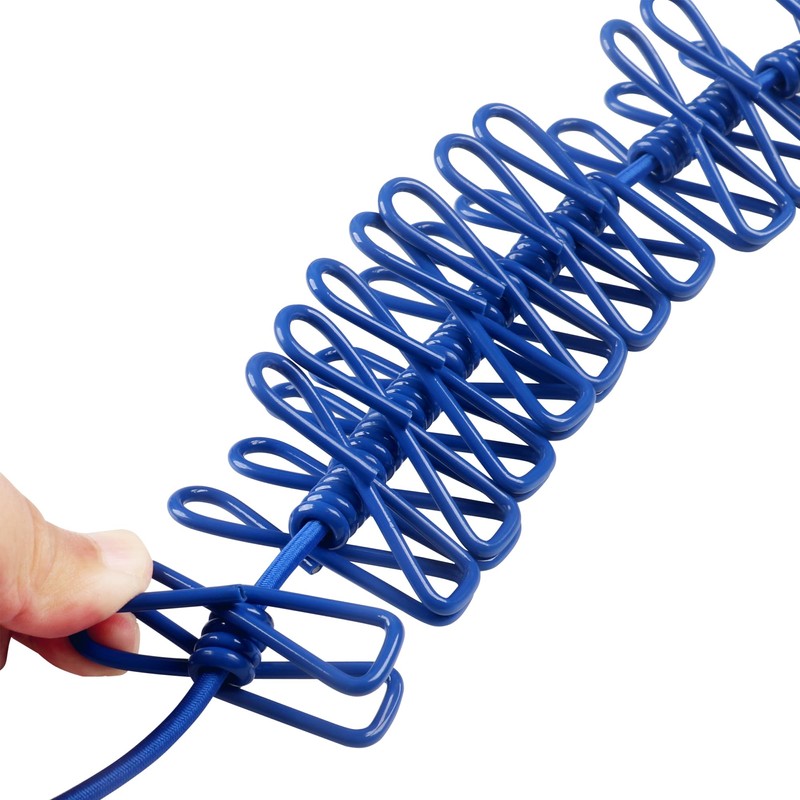 TRIXES Blue Long Compact Flexible 12 Peg Travel Washing Line