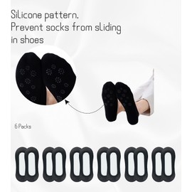 Ninever No Show Socks Women Nylon Ultra Low Cut Non-Slip Thin Liner Socks for Flats (US, Numeric, 5, 8, Regular, Regular, Black Anti-slip Soles 6 Pairs)