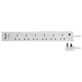 Extension 6 Gang 2 USB, White 1M, Power Outlet Strips Electrical, Qty X 1