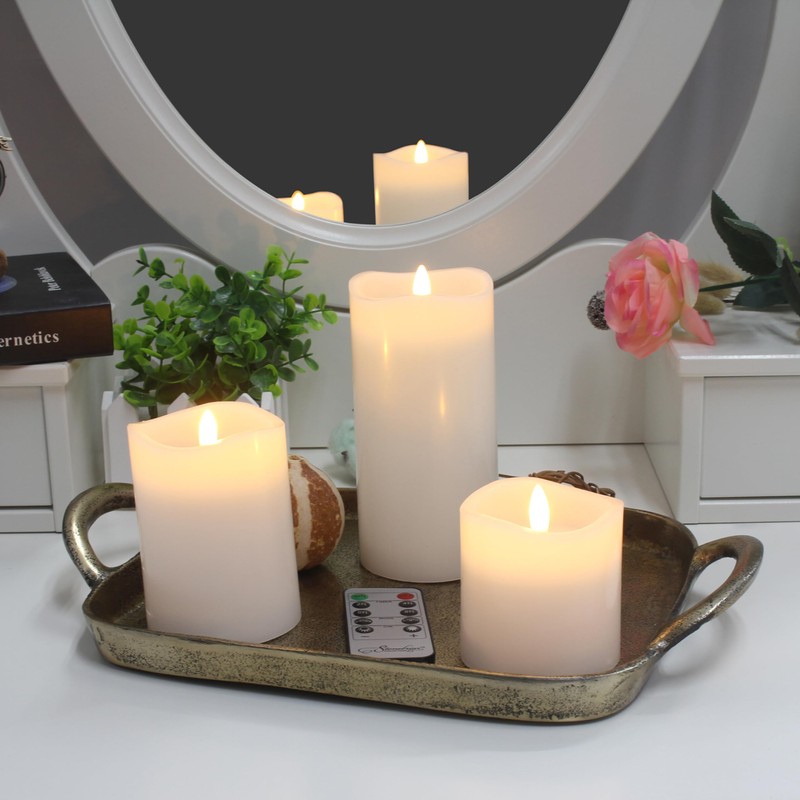 Stonebriar 3 Pack White Real Wax Assorted Size Flameless LED