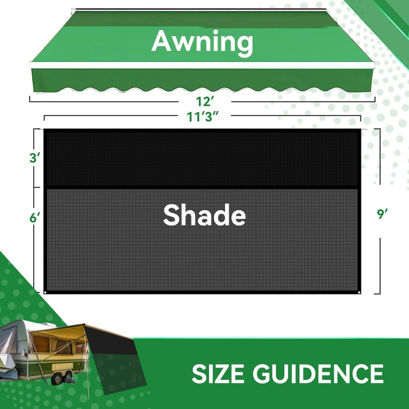 RVINGPRO RV Awning Shade Screen with Zipper 9' x 11'3'',