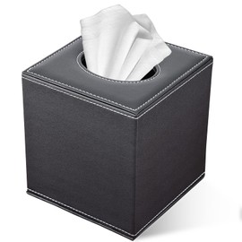 Tissue Box Cover, PU Leather Tissue Box Holder Square Kleenex Box Covers for Home/Office/Car Decoration 5.3"X5.3"X5.8" - Black