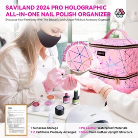 SAVILAND SAVILAND Nail Polish Organizer Bag: PU Leather Nail Polish Storage Organizer Holds 30 Bottles & Nail Lamp, Nail Polish Holder Travel Carrying Case Box Nail Tech Organizer Storage Bag for Nail Supplies