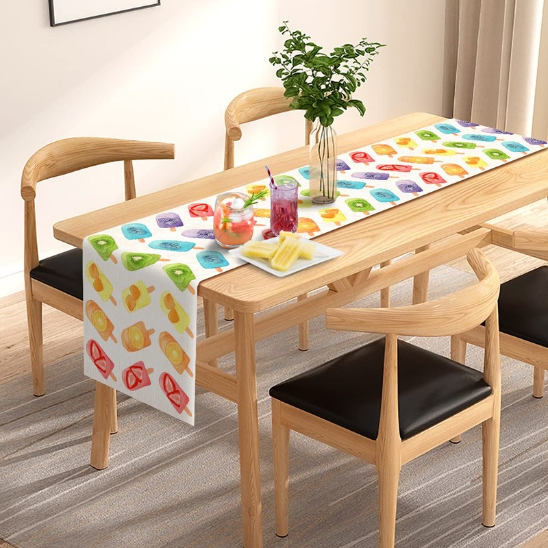 Linen Watercolor Popsicle Table Runner Ice Cream Summer Fruit Baby