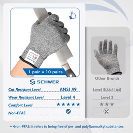 Schwer 2 Pairs ANSI A9 Cut Resistant Gloves, Food Grade Reliable Cutting Gloves, Mandoline Gloves for Kitchen Meat Cutting, Oyster Shucking, Fish Fillet Processing, Non-PFAS, PR1501-G, S