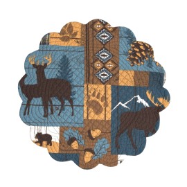 C&F Home Timber Trails Sky Round Single Placemat Blue Brown and Tan Lodge Rustic