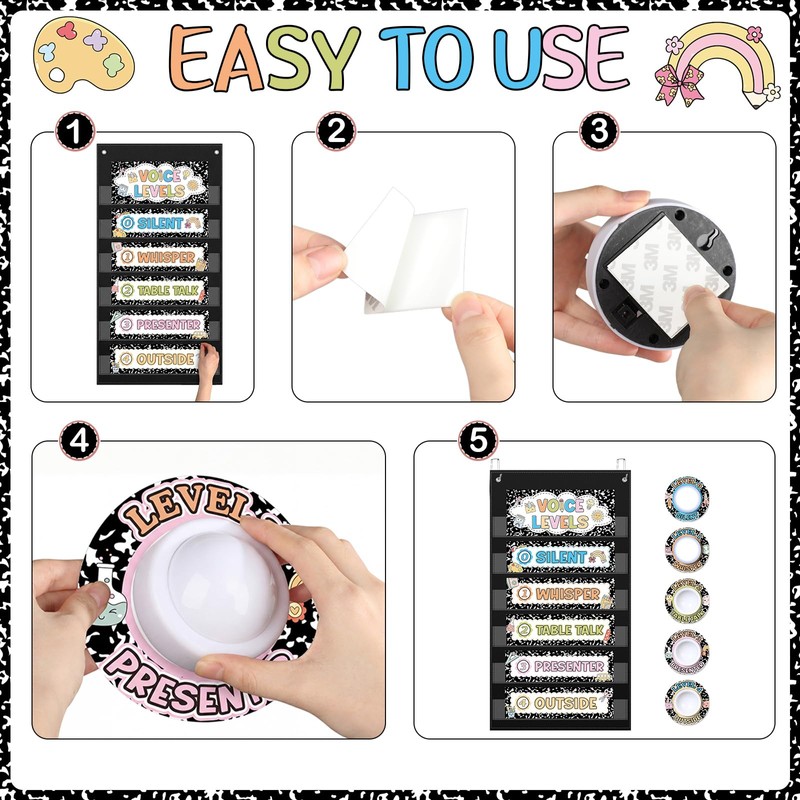 Voice Level Pocket Chart for Classroom with 5 School Push