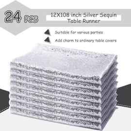 Mixweer 24 Pcs 12 x 108 Inch Silver Sequin Table Runners Bulk Glitter Sequin Table Runners for Party Rectangle Table Decorations for Birthday Wedding Engagement Holiday Celebration (Silver)