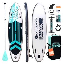 OutdoorCrusier Ultra-Portable Inflatable Stand-Up Paddle Board, Lightweight & Stable with Non-Slip Design, Complete SUP Accessories, Durable Drop-Stitch Material- Caribbean Sea Blue