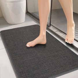 Bathroom Rugs,Bath Mats for Bathroom Non Slip Washable, Quick Dry,Water Absorbing,Fits Under Door,Ultra Thin,Rubber Backing,Low Pile,Cozy Cloth Cotton,Ideal for Shower, Sink-Dark Grey,27''x17''