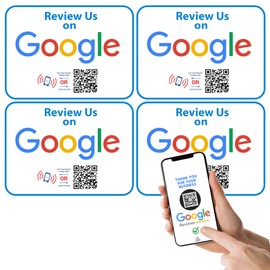 Review Us On Google - Four (4) Pack - QR Code and NFC Cards for Instant Google Reviews - Tap & Scan Cards for Small Business Marketing - Boost Your Business Reviews - Two Sided