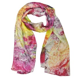 Wrapables Luxurious 100% Charmeuse Silk Long Scarf with Hand Rolled Edges, Expressionism Violet