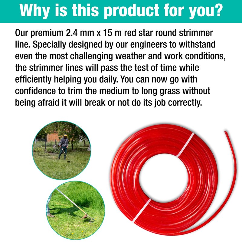 MYPURECORE Strimmer Line Red Star – 2.4 mm x 15