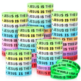 PullCrease 100 Pcs 2026 VBS Jesus Is The Light of The World Glow in The Dark Bracelets Bulk Christian Illumination Theme Decoration Religious Bible Verse Silicone Rubber Wristbands Gifts (Colorful)