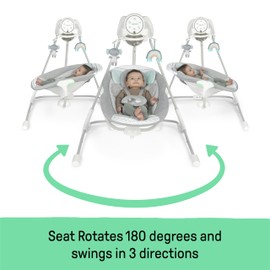Ingenuity Ingenuity InLighten 5-Speed Baby Swing - Swivel Infant Seat, 5 Point Safety Harness, Nature Sounds, Lights - Van Elephant