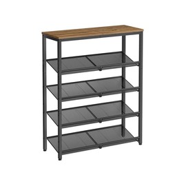 SONGMICS HOME Shoe Rack , Shoe Storage Shelves, 16-20 Pairs Shoe Organizer, Sturdy Wooden Top Steel Frame, Free Standing, Industrial - Color: Honey Brown + Ink Black, Size: 5 Tier (36.6"H)