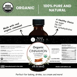 Organic Cinnamon Flavoring Extract for Baking, Ice Cream, Drinks, and Candy - 2 oz - Water-Soluble - By Harvest Moon Delights - Pure Cinnamon Extract, Flavoring, Flavor