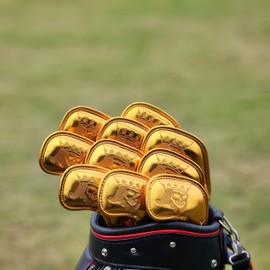 GOALFPRO Golf Club Head Covers Poker Big King Golf Head Covers Driver Fariway Wood Hybrid Casino Poker Protector Leather Golf Headcover for All Brand, Gold