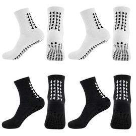 EDLMKM 4 Pairs Non Slip Football Socks, Yoga Grip Socks Women, Premium Sports Grip Sock, Pilates Sock with Grips for Women, for Yoga Running Hiking