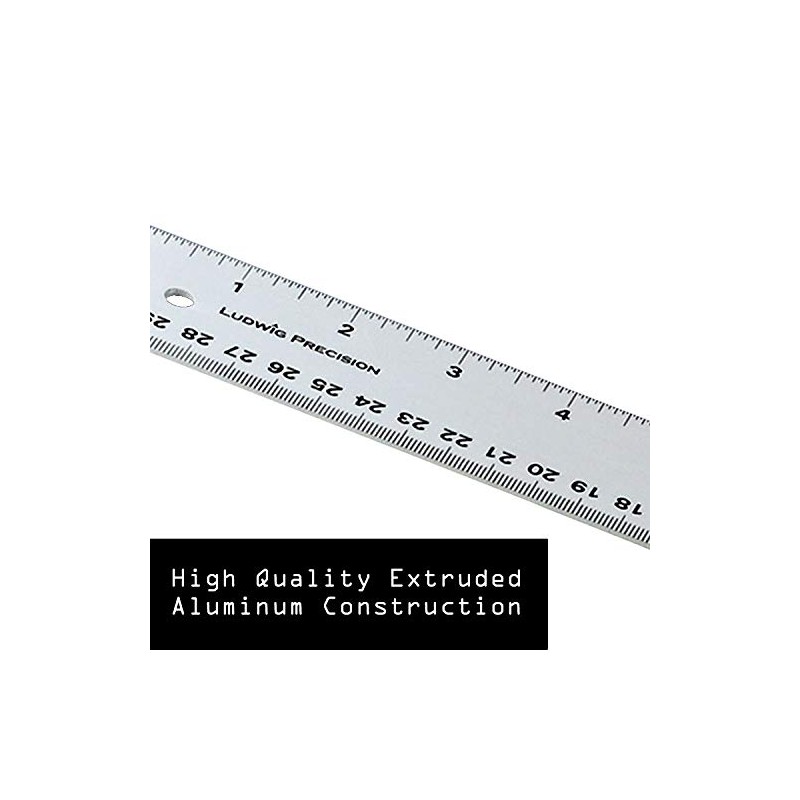 Ludwig Precision Non-Slip Backed Aluminum Straight Edge Ruler, 12-INCH, Silver