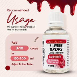 Aromhuset Raspberry Flavour Drops 50 ml – High Intensity, Sugar Free, Zero Calorie Flavoured Liquid for Protein Shakes, Baking, Yogurt, Ice Cream, Desserts and More