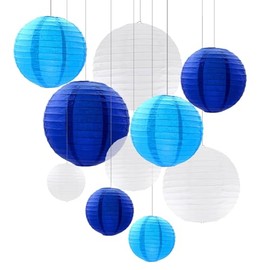ZOOYOO 10pcs Paper Lanterns,Blue Round Hanging Paper Lanterns Decorations for Wedding,Graduation,Gender Reveal,Anniversary,Home,Birthday Party,Graden Decor