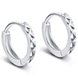 AT Jewellery - 925 Sterling Silver Women's Girl's Diamond Cut Hinged Huggie Hoop Earrings