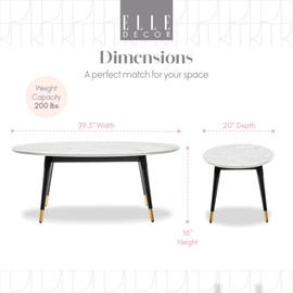 Elle Decor Clemintine Oval Coffee Table Marble Print