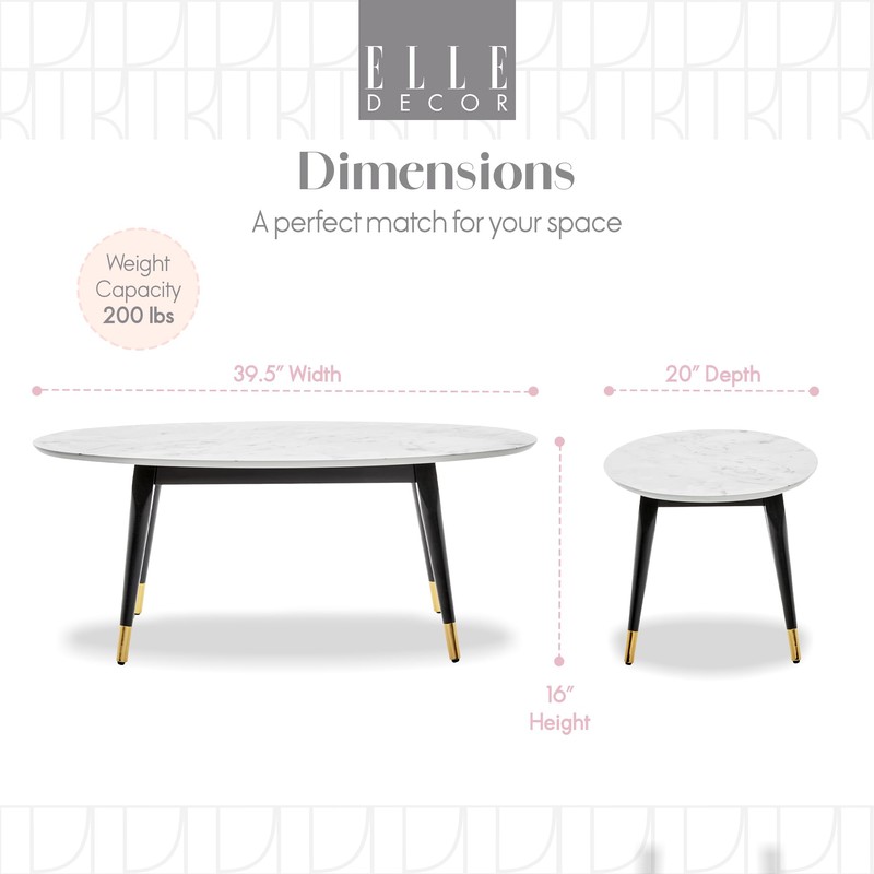 Elle Decor Clemintine Oval Coffee Table Marble Print