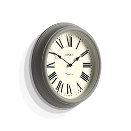 Jones Clocks® Venetian Wall Clock - Round Wall Clock - Classic Traditional Design - Decorative Case (Grey/Roman Numerals)