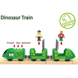 Toy Train Set for Wooden Tracks, Battery Operated Train for Toddlers, Motorized Train with Dinosaur Train for Kids, Electric Train Toy Compatible with Thomas & Friends, Brio