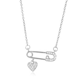 Safety Pin Necklace with Heart Charms Rhinestone Heart Charm Necklace Safety Gifts for Women Adjustable Chain Fashion Jewelry
