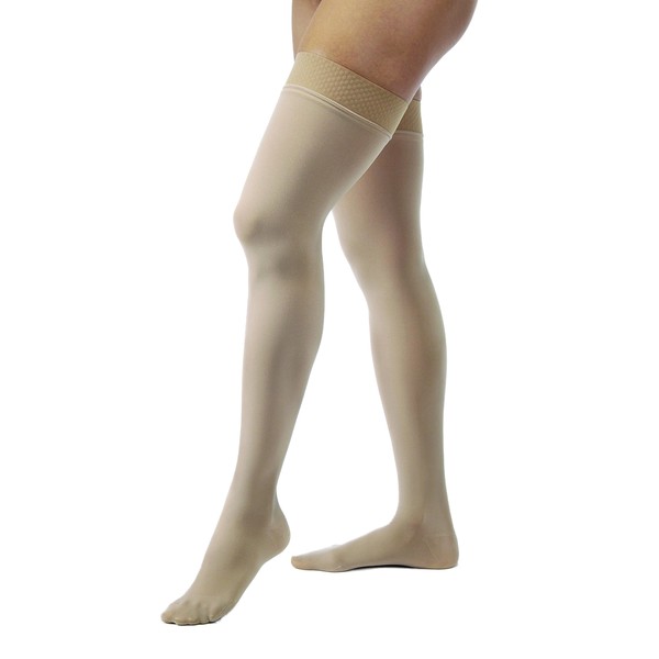 JOBST Opaque Thigh High with Sensitive Top Band, 20-30 mmHg Compression Stockings, Closed Toe, Large, Natural
