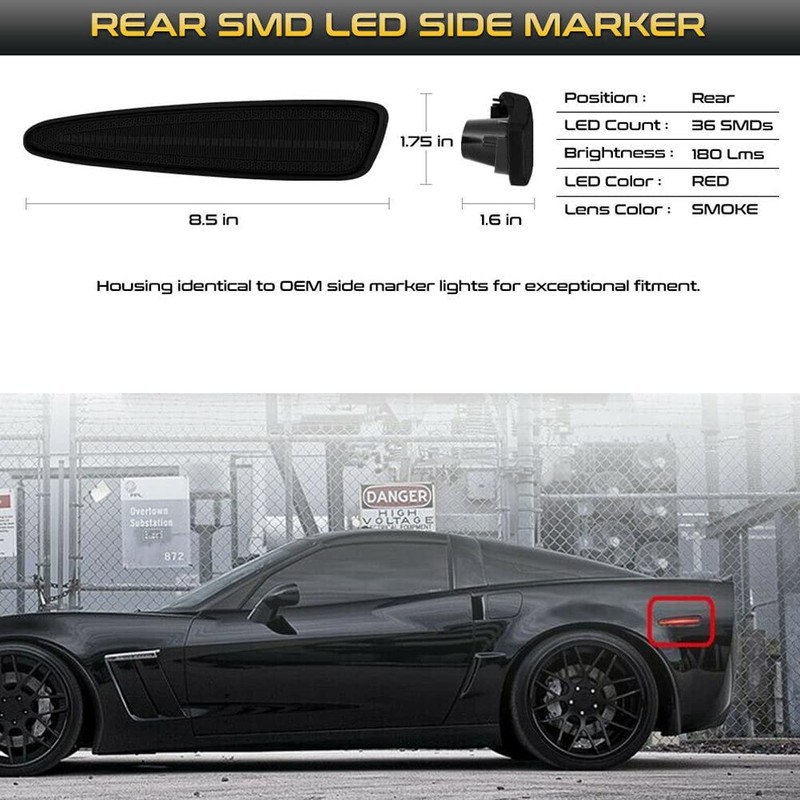 KENRTIR Smoked Lens Red LED Lamp Compatible with 2005-2013 Chevy