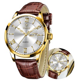 Taxau Watches Men's Gentleman Men's Watch Business Leisure Men's Watches Luxury Men's Watch Roman Numerals Men's Watch with Date and Day Display Men's Watch Waterproof Watches for Men, Brown leather