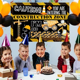Construction 3rd Birthday Banner Decorations for Boys，Dump Truck 3rd Birthday Party Decorations,Construction 3rd Birthday Backdrop, Banner