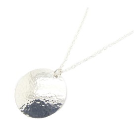 Medium 1 Inch Wide Hammered Sterling Silver Disc Necklace (24, Artisan Hammered)