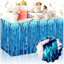 3 Pack Lake Blue Tinsel Table Skirts