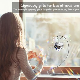 2 Pack Memorial Crystal Ball Heart Suncatcher,Sympathy Gifts for Loss of Loved One,Suncatchers Indoor Window,Grief,Funeral,Condolence,Sorry for Your Loss Gift(Clear Set)