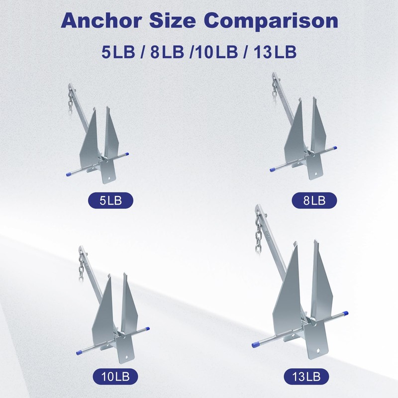 BocBoz 8LB Galvanized Danforth Fluke Anchor Kit Includes Galvanized Fluke