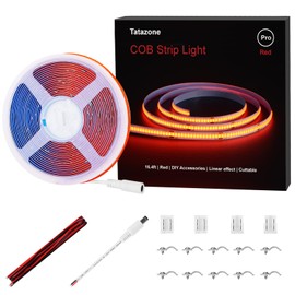 Tatazone Red COB Led Strip Lights with DIY Accessories, 16.4ft 320 LEDs/m DC24V Bright COB Light Strip, Strong Adhesive Flexible Led Tape Lights for Ceiling, Kitchen, Bedroom, Under Cabinet, Closet