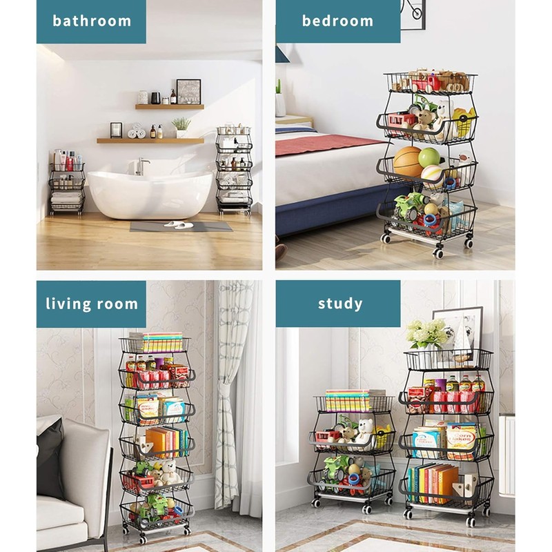 CarolynDesign Kitchen Storage Baskets Black Iron Wire Storage Bins with