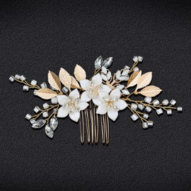 Fanvoes - Accesorios para el pelo de boda, peineta para novias o novias - Decoración de joyería dorada con diamantes de imitación, flor de oro rosa, para madre de novia, dama de honor, mujeres, niñas