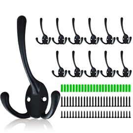 kansata Coat Hooks for Wall Heavy Duty Triple Hooks, 12 Pack Wall Hooks for Hanging Coats, DIY, Rustic Entryway Hooks Wall Mount for Bathroom Bedroom Office Clothes Jacket Hats Outerwear Key Bag