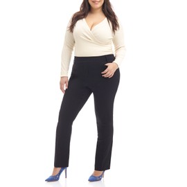Rekucci Curvy Woman Ease into Comfort Plus Size Straight Pant w/Tummy Control (22W, Black)