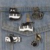 5pc Cartoon Black Cat Piano Notes Alloy Enamel Lapel Pin