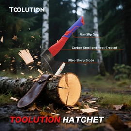 TOOLUTION Camping Hatchet – Outdoor Axe for Wood Splitting, Kindling, Survival with Ergonomic Non-Slip Grip & Durable Stainless Steel Blade