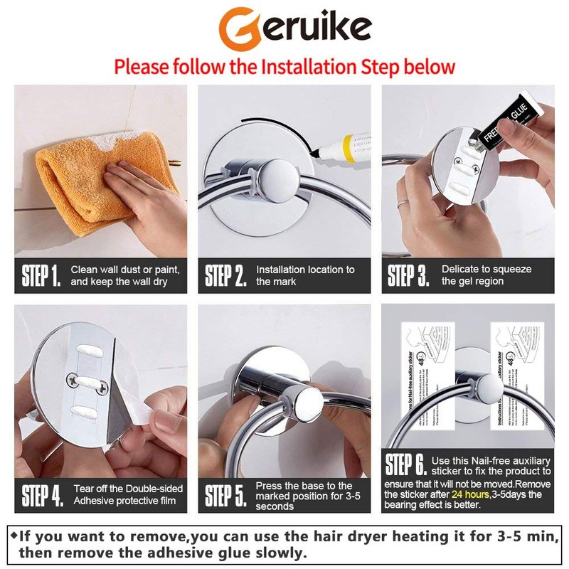 GERUIKE Adhesive Towel Ring Self Adhesive Hand Towel Ring Stainless